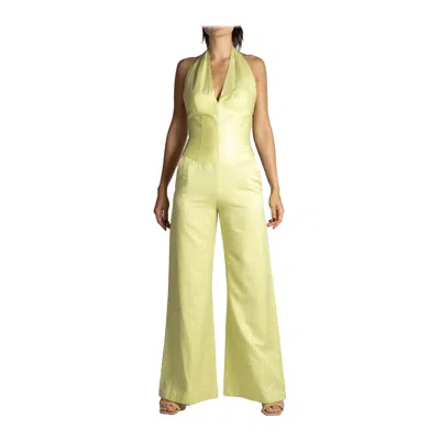 Pre-owned Mugler 1990s Thierry  Mint Green Metallic Silk Jumpsuit