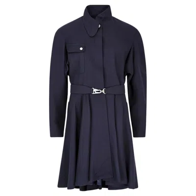 Pre-owned Mugler 1990s Thierry  Navy Wool Coat With Belt In Blue
