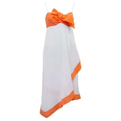 Pre-owned Mugler 1990s Thierry  Orange And White Empire Waist Cocktail Dress