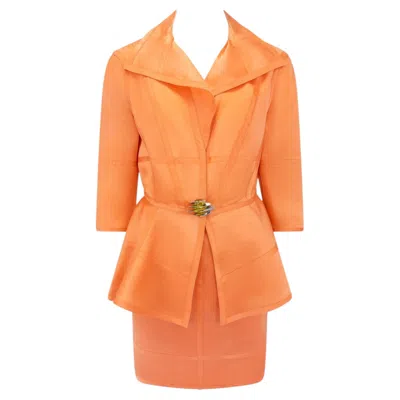 Pre-owned Mugler 1990s Thierry  Orange Semi-sheer Silk Skirt Suit