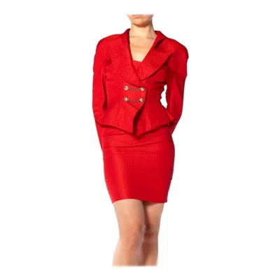 Pre-owned Mugler 1990s Thierry  Red Silk Skirt Suit