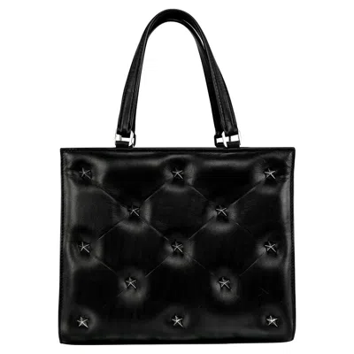 Pre-owned Mugler 1990s Thierry  Star Stud Quilted Black Leather Small Tote Bag
