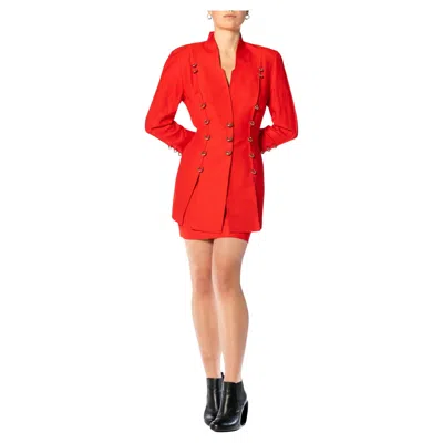 Pre-owned Mugler 1990s Thierry  Tomato Red Wool "pierced" Skirt Suit
