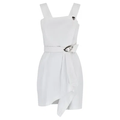 Pre-owned Mugler 1990s Thierry  White Cotton Mini Dress With Belt Detail