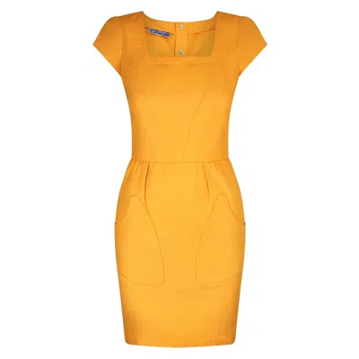 Pre-owned Mugler 1990s Thierry  Yellow Textured Cotton Dress