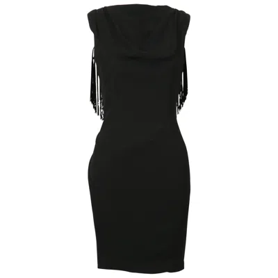 Pre-owned Mugler 1997 Thierry  Black Fringed Back Runway Dress