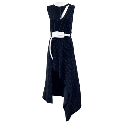 Pre-owned Mugler 2000s Thierry  Black And White Size 38 / 6 Pinstripe Hi-lo Vintage Dress