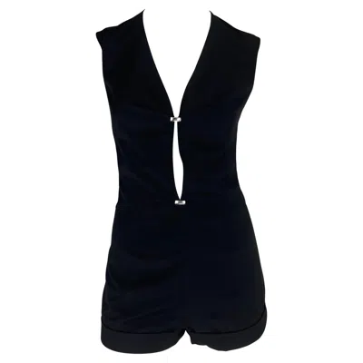 Pre-owned Mugler 2000s Thierry  Couture Black Plunging Cut Out Short Romper