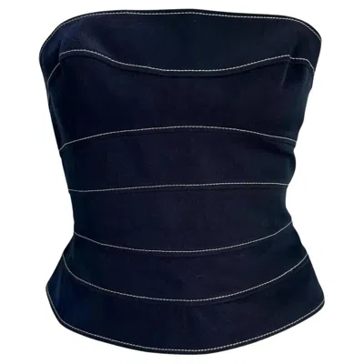 Pre-owned Mugler 2000s Thierry  Couture Structured Panel Navy Bustier Corset Top In Blue