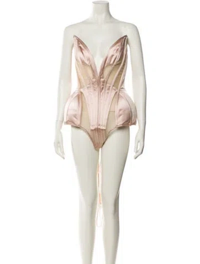 Pre-owned Mugler 2025 Strapless Bodysuit In Neutral