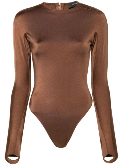 Mugler 3d Logo-detail Bodysuit In Brown