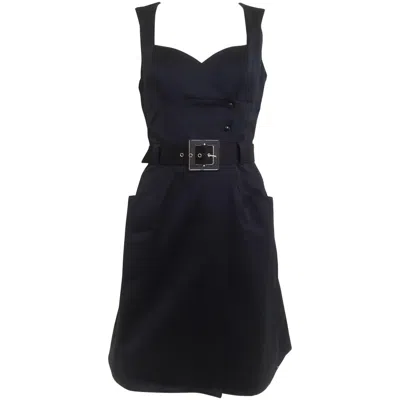 Pre-owned Mugler 90s  Black Cotton Wrap Dress With Acrylic Belt