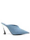 Mugler Denim Pointed Toe Mules In Blue