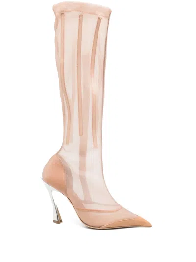 Mugler 95mm Fang Boots In Neutrals