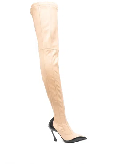 Mugler 95mm Leather Boned Boots In 中性色