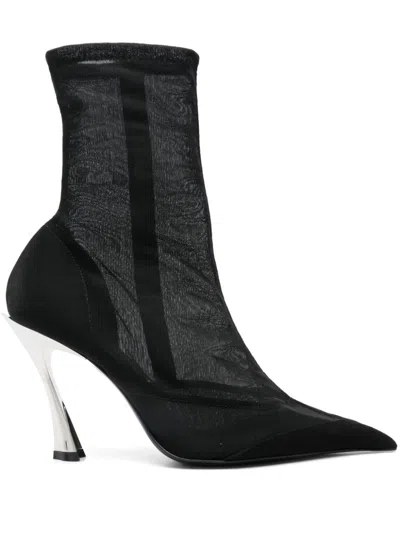 Mugler 95mm Mesh Fang Boots In 黑色