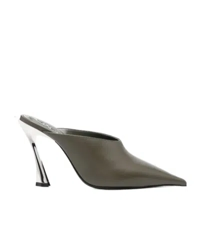Mugler 95mm Suede Mules In Gray