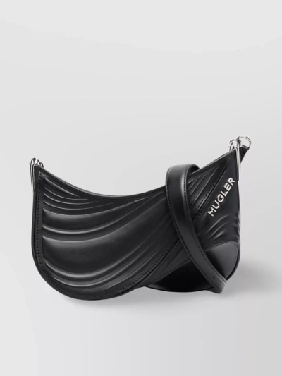 Mugler Adjustable Strap Leather Shoulder Bag In Black
