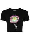 Mugler Anemone Cotton Cropped T-shirt In Black