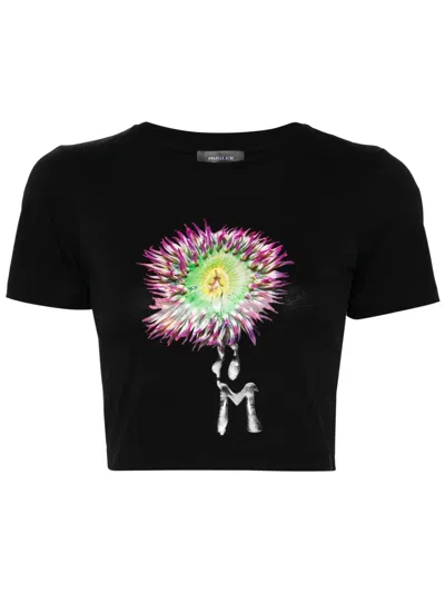 Mugler Anemone Cotton Cropped T-shirt In Black