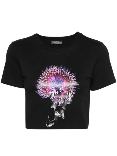 Mugler Anemone Cotton Cropped T-shirt In Black