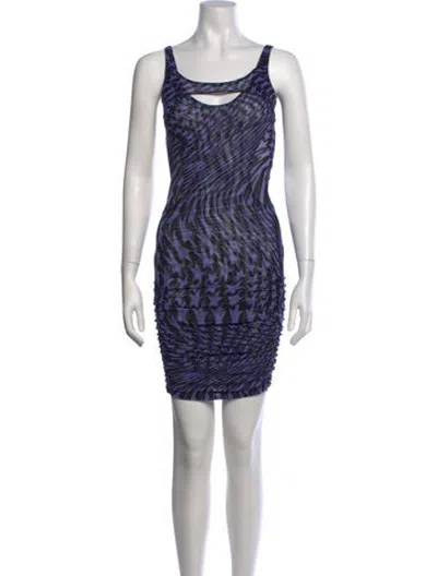 Pre-owned Mugler Animal Print Mini Dress In Blue