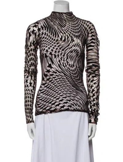 Pre-owned Mugler Animal Print Mock Neck Top In Multi