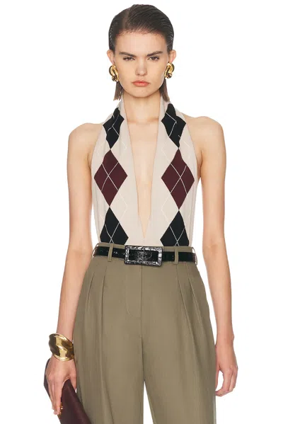Mugler Argyle Wool Bodysuit In Neutral