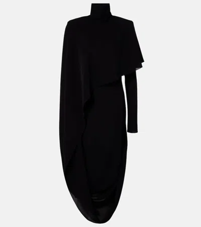 Mugler Asymmetric Caped Crêpe Midi Dress In Multi