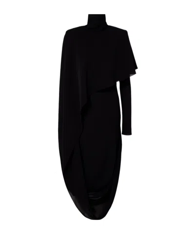 Mugler Asymmetric Caped Crepe Midi Dress In Multi
