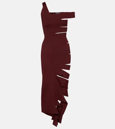 Mugler Asymmetric Cut-out Midi Dress In Burgundy