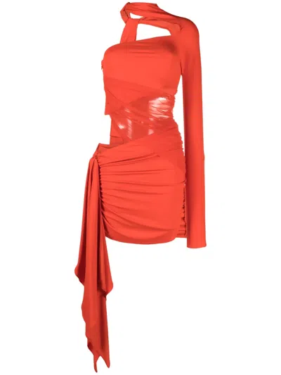 Mugler Asymmetric Cut-out Minidress In Red