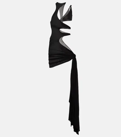 Mugler Asymmetric Hollow Beach Dress In Black