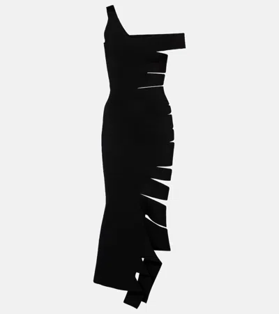 Mugler Asymmetric Cutout Midi Dress In Black