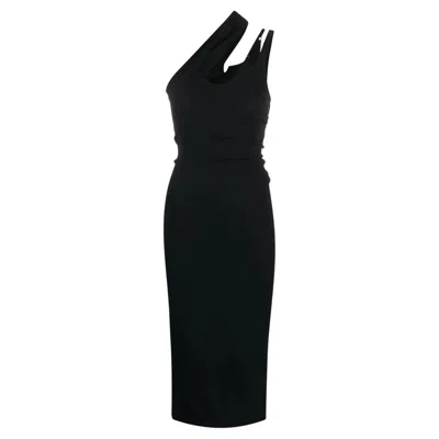 Pre-owned Mugler Asymmetric Cut-out Neckline Bodycon Dress In Black