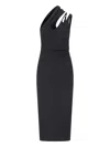 Mugler Viscose Crepe One Shoulder Midi Dress In Black