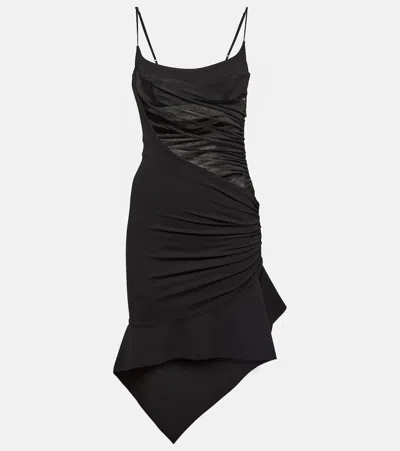 Mugler Asymmetric Gathered Minidress In Black