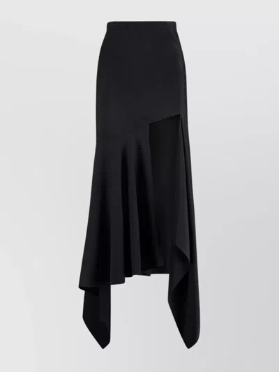 MUGLER ASYMMETRIC HEM HIGH WAIST MIDI SKIRT