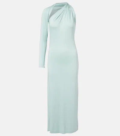 Mugler Asymmetric Jersey Midi Dress In Green