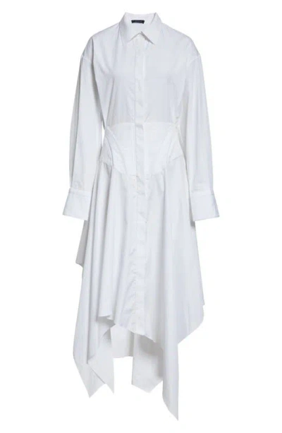 Mugler Asymmetric Long Sleeve Poplin Shirtdress In Blanc Optique