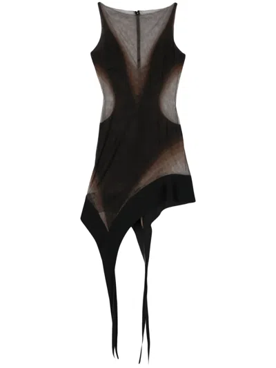 Mugler Asymmetric Mesh Minidress In 黑色