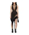 Mugler Asymmetric Mesh Minidress In Black