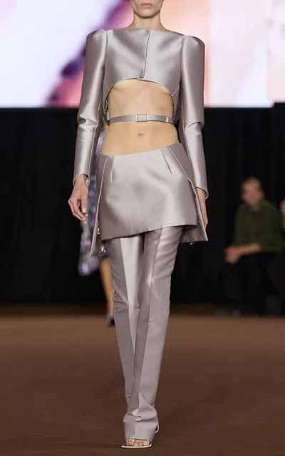 Mugler Asymmetric Mikado Mini Skirt In Gray
