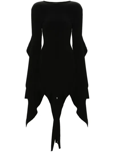 Mugler Asymmetric Mini Dress With Ruffle Details In Black