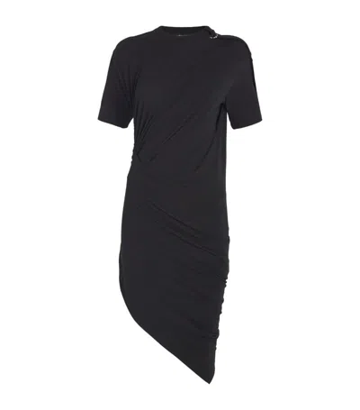 Mugler Draped Cotton Blend Jersey Mini Dress In Black