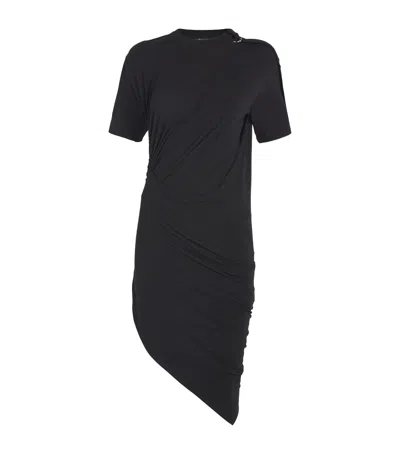 Mugler Draped Cotton Blend Jersey Mini Dress In Black