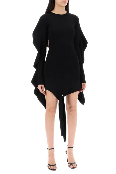 Mugler Asymmetric Mini Dress With Ruffle Details In Black
