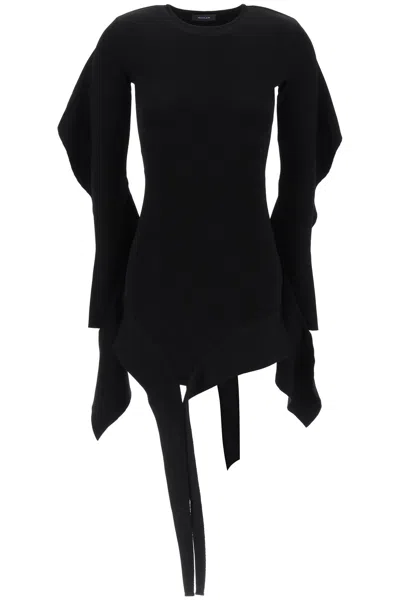 Mugler Asymmetric Mini Dress With Ruffle Details In Black