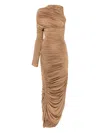 Mugler Asymmetric Ruched Maxi Dress In Brown