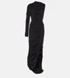 Mugler Ruched Asymmetrical Dress In Black